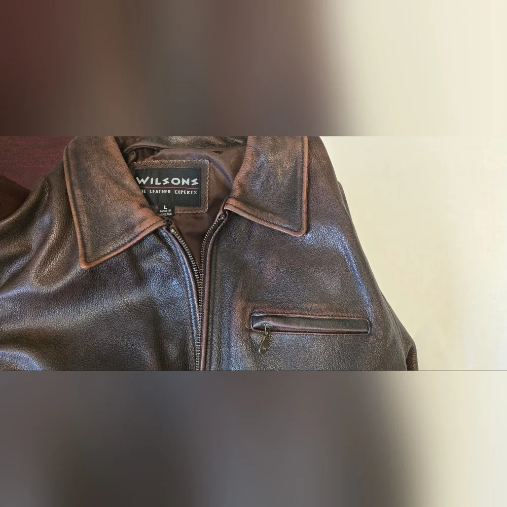 Classic Heavy Brown Leather Motorcycle Zip Jacket - Men's L